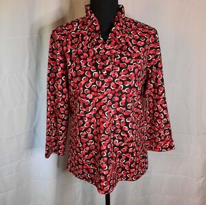 Pappagallo Ruffle Collar Blouse Top Womens Size Medium Red Pink